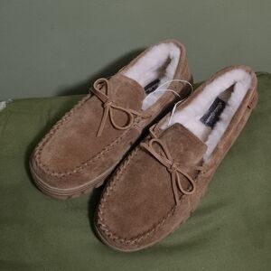 EDDIE BAUER Men's Suede and Shearling Loafer Slippers Size 11 Brown
